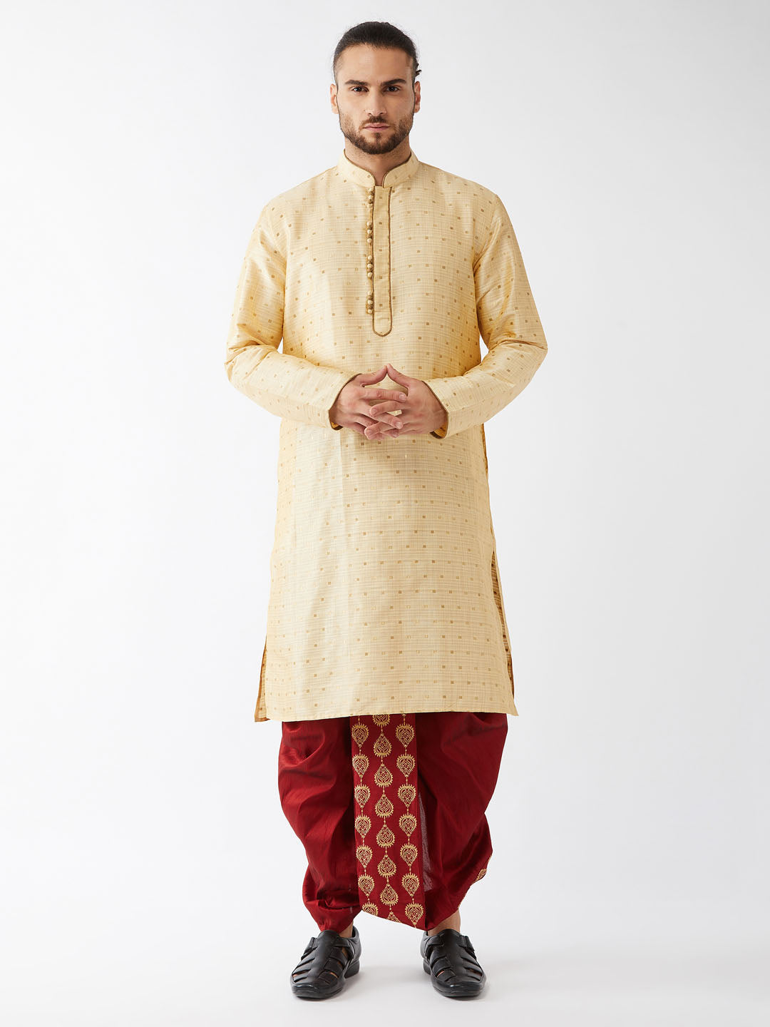 Men's Gold Zari Weaved Kurta Dhoti Set