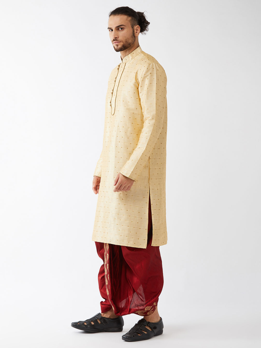 Men's Gold Zari Weaved Kurta Dhoti Set