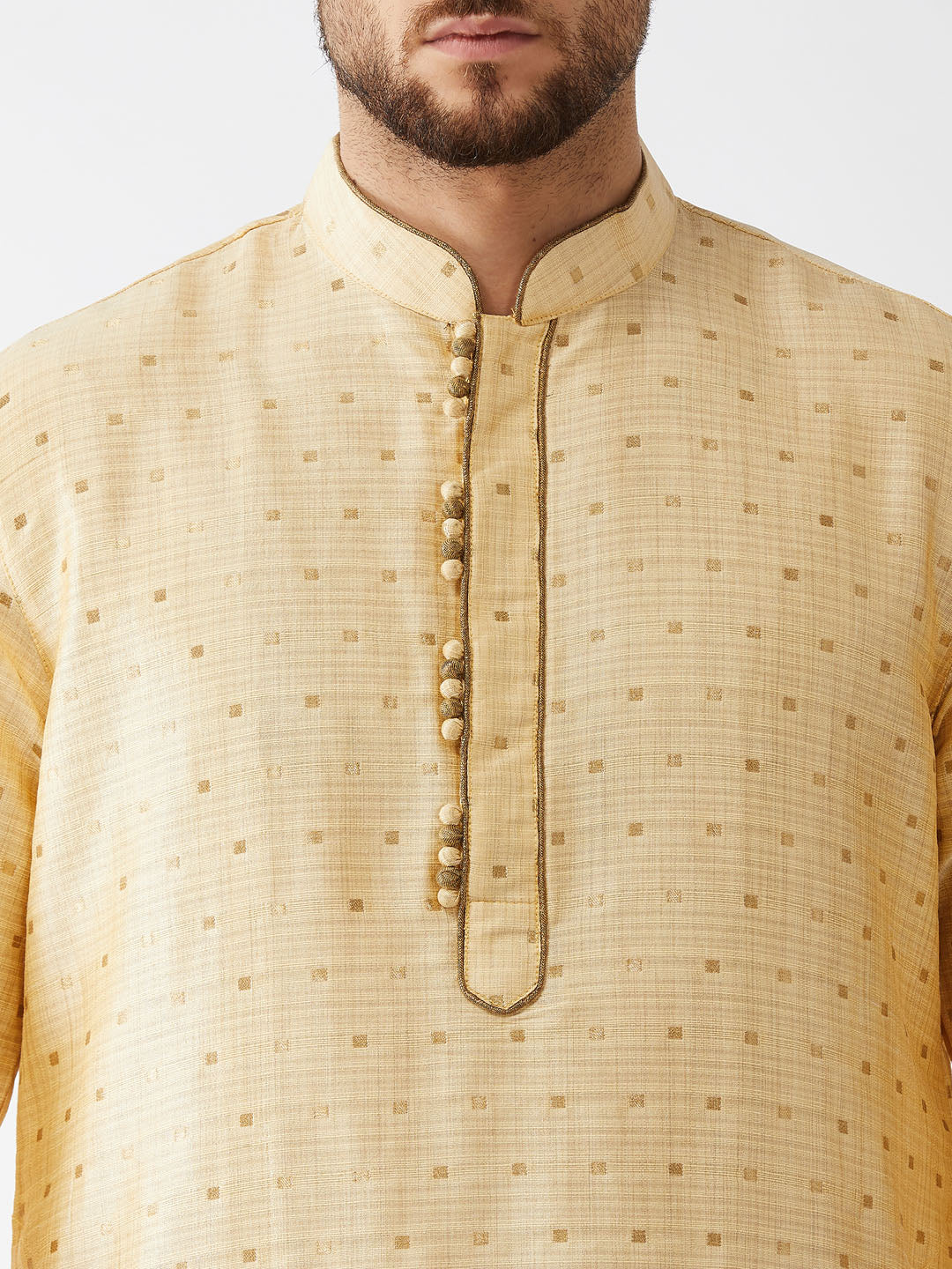 Men's Gold Zari Weaved Kurta Dhoti Set