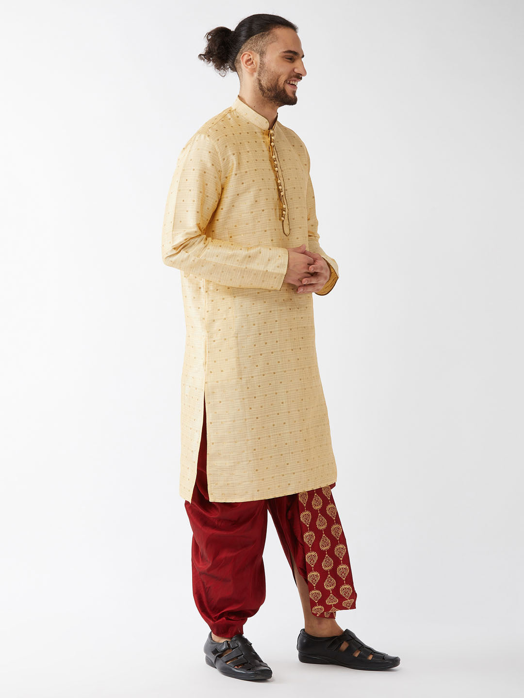 Men's Gold Zari Weaved Kurta Dhoti Set