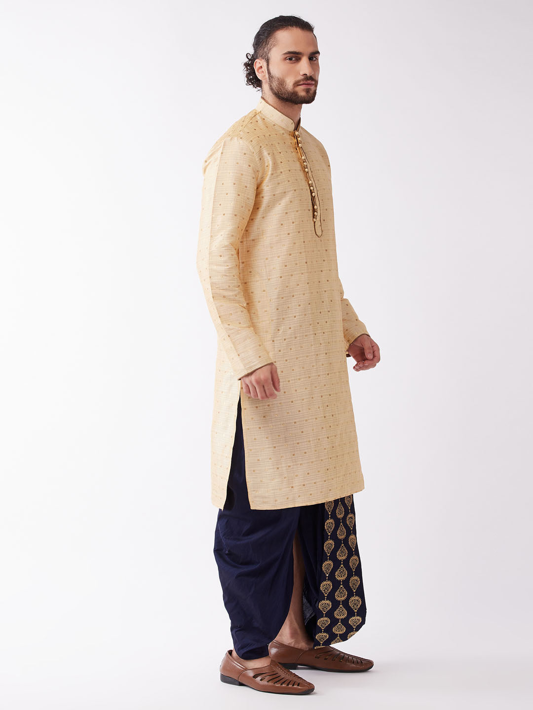 Men's Gold Zari Weaved Kurta Dhoti Set