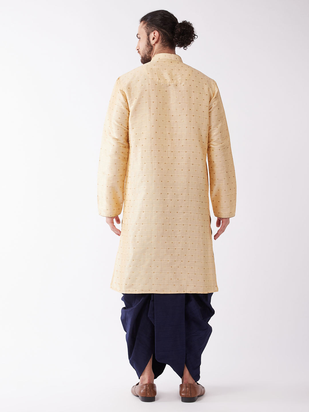 Men's Gold Zari Weaved Kurta Dhoti Set