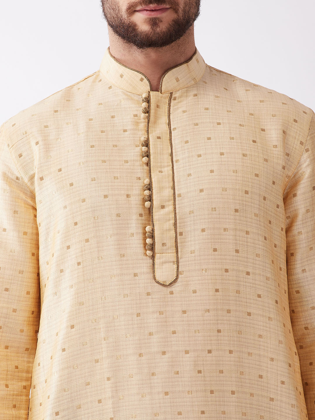 Men's Gold Zari Weaved Kurta Dhoti Set