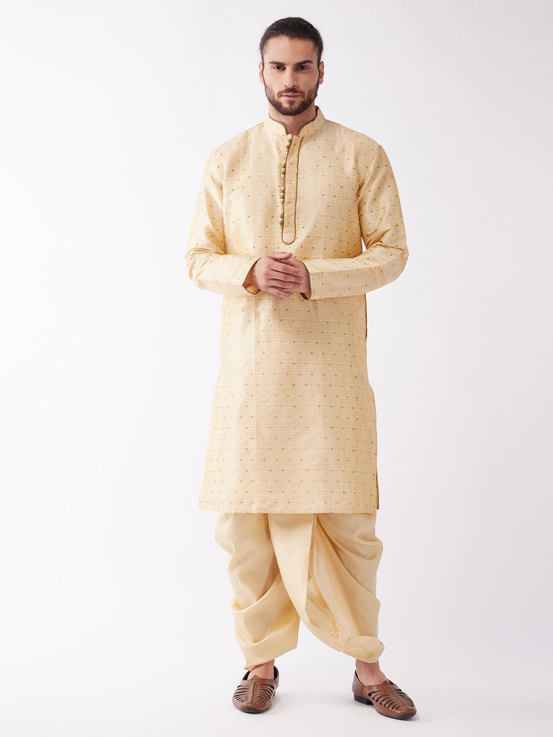 Men's Gold Zari Weaved Kurta Dhoti Set