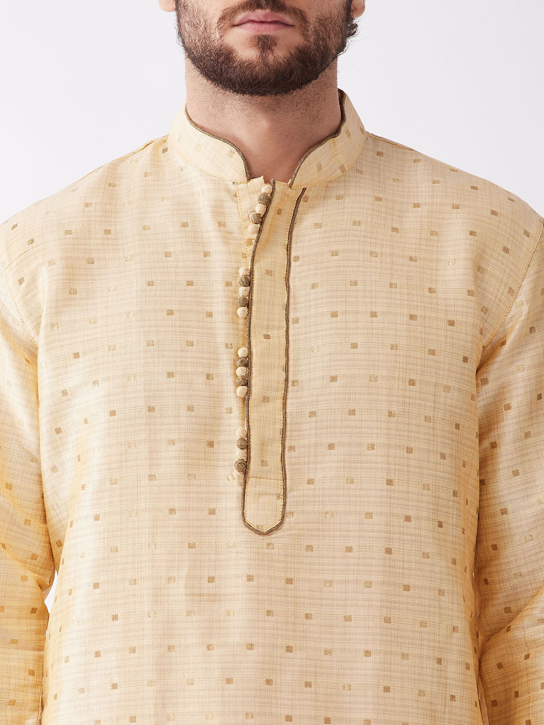 Men's Gold Zari Weaved Kurta Dhoti Set