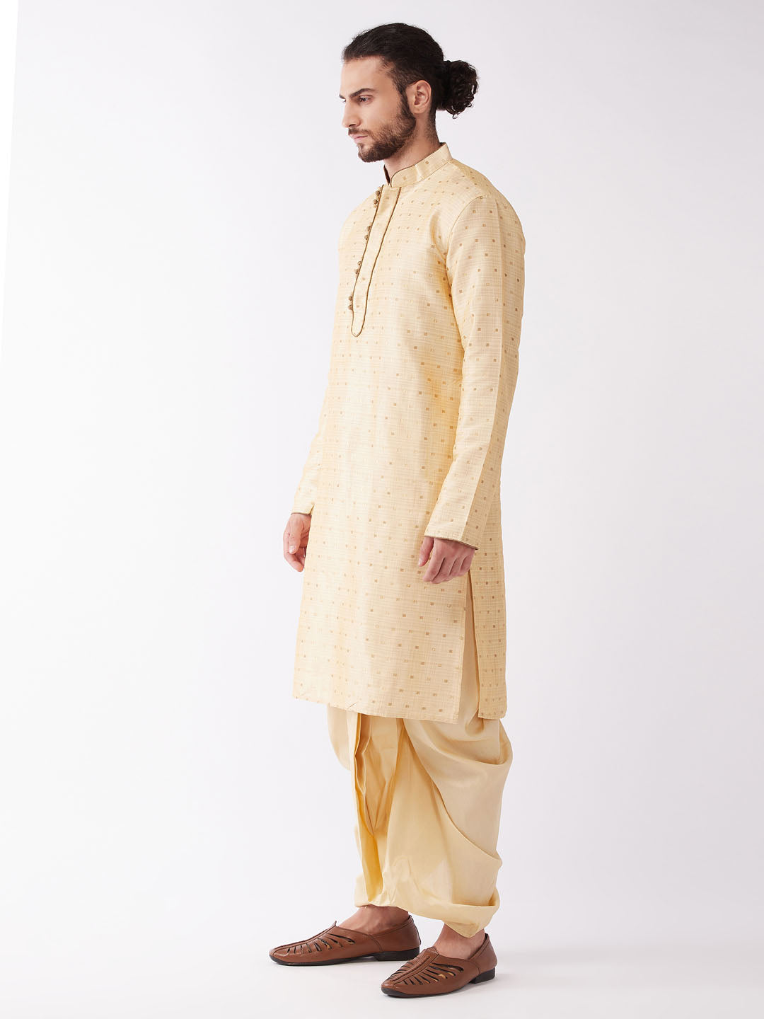 Men's Gold Zari Weaved Kurta Dhoti Set