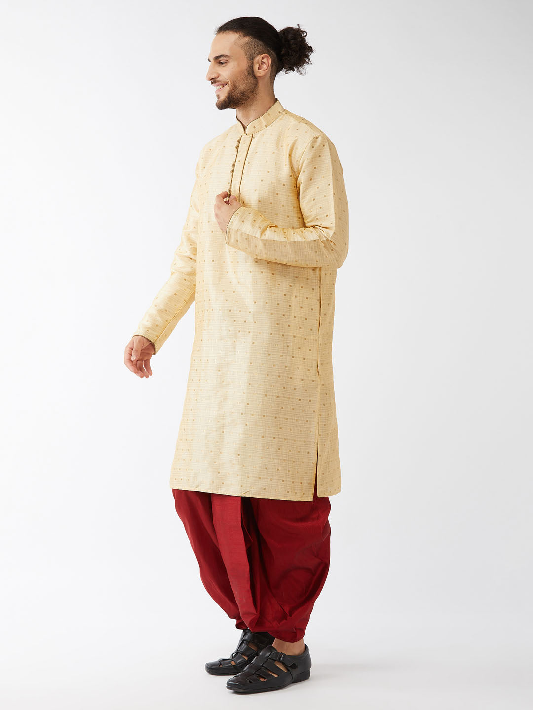 Men's Gold Zari Weaved Kurta Dhoti Set