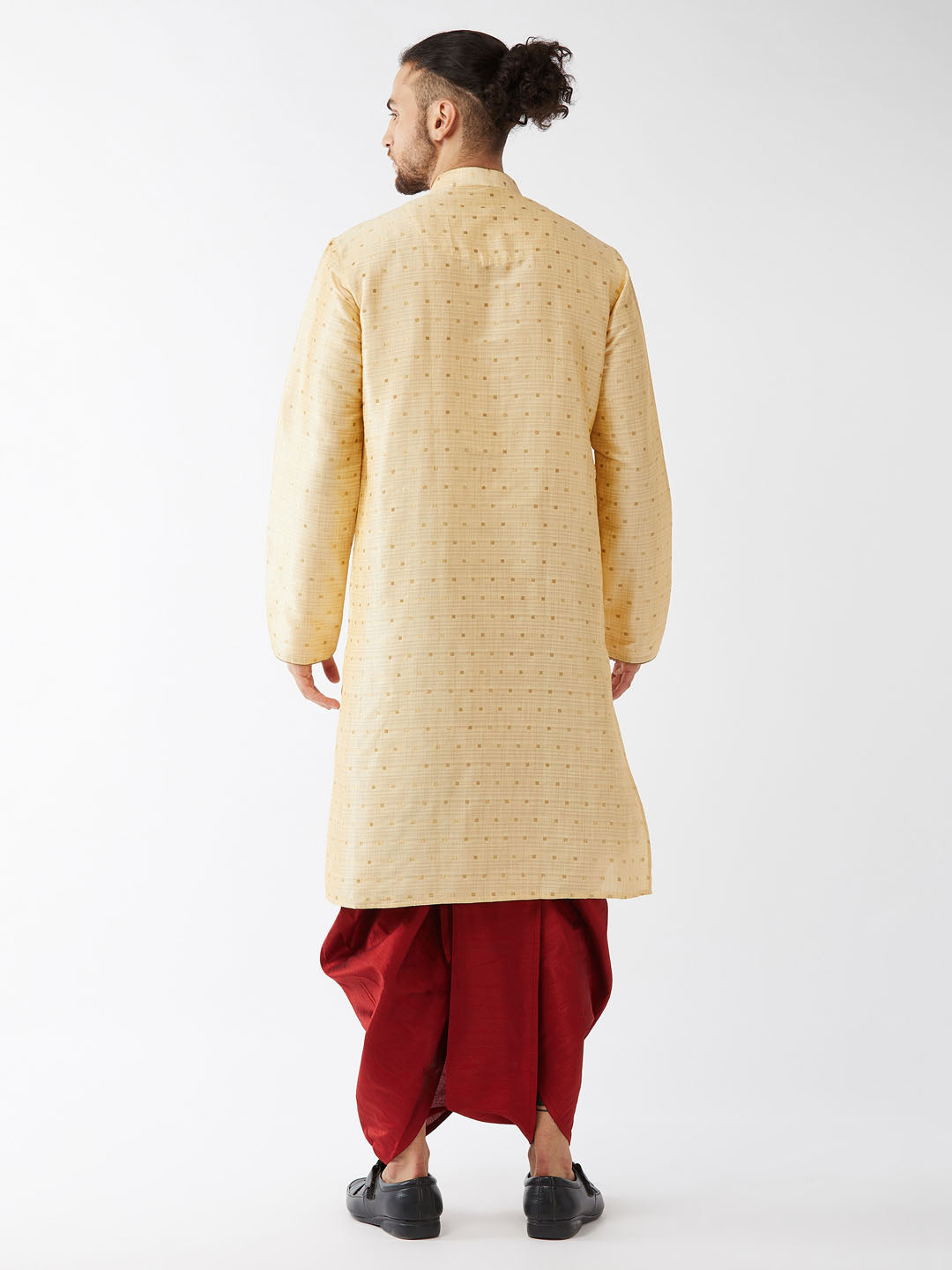 Men's Gold Zari Weaved Kurta Dhoti Set