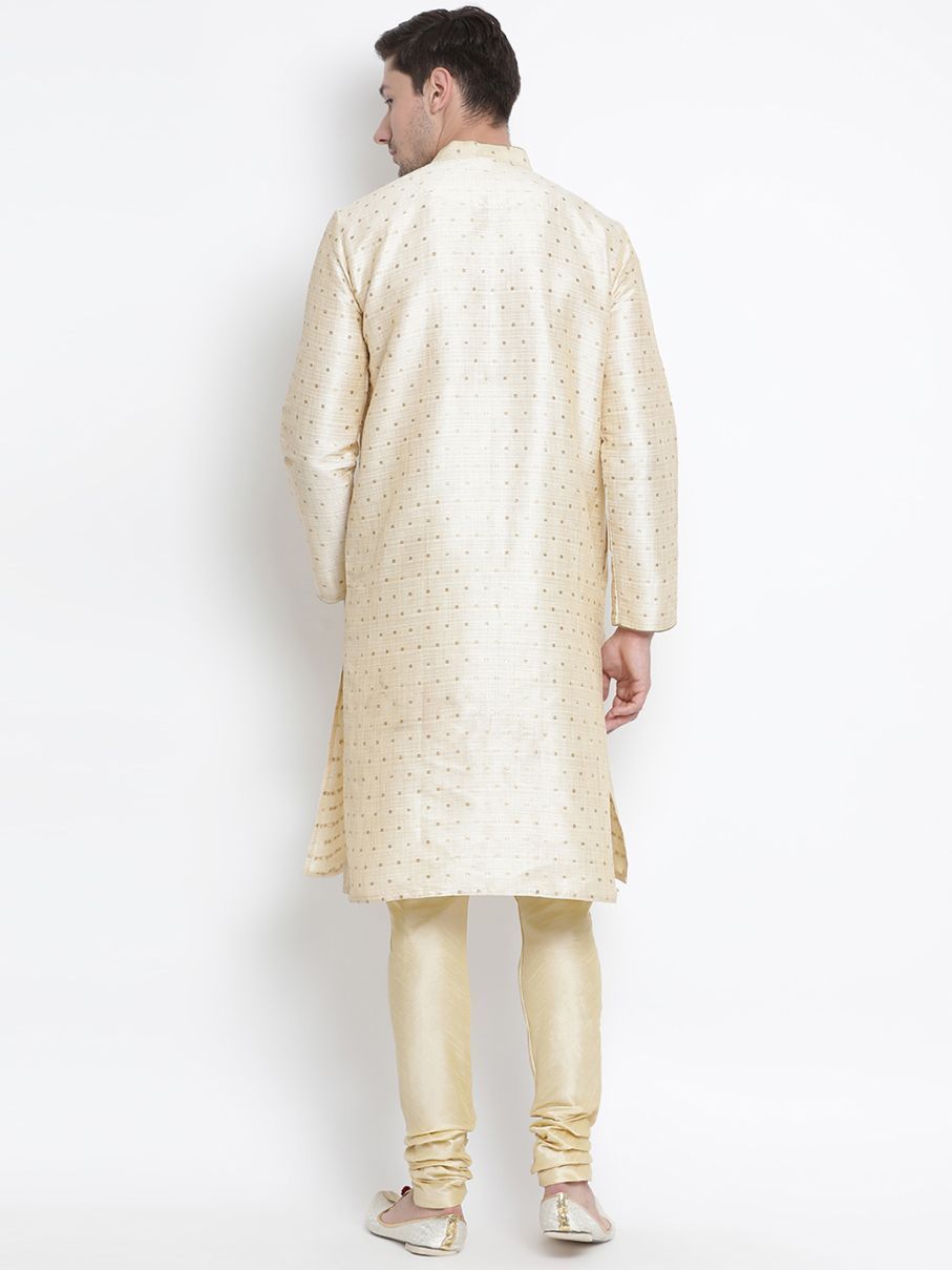 Men's Gold Cotton Silk Blend Kurta and Pyjama Set