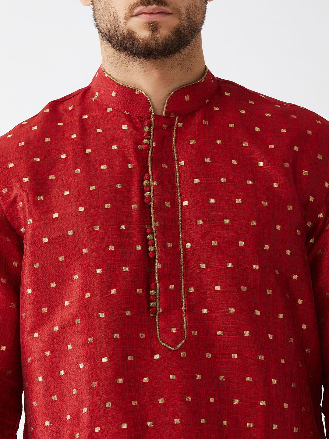 Men's Maroon Zari Weaved Kurta Dhoti Set