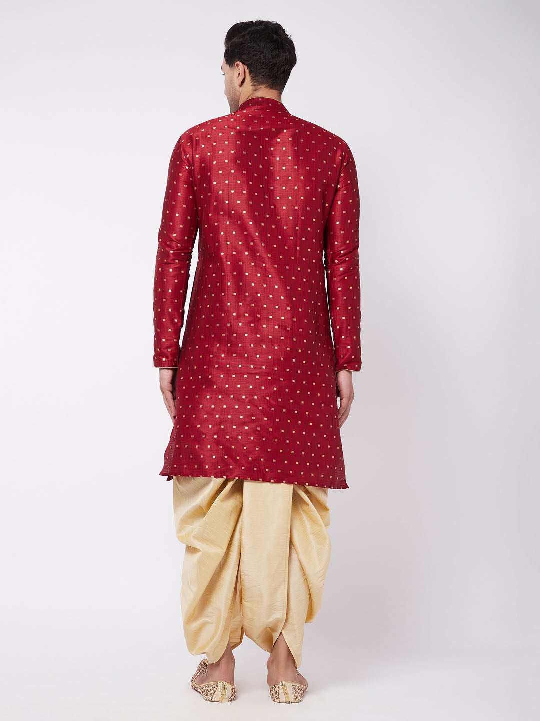 Men's Maroon Zari Weaved Kurta Dhoti Set