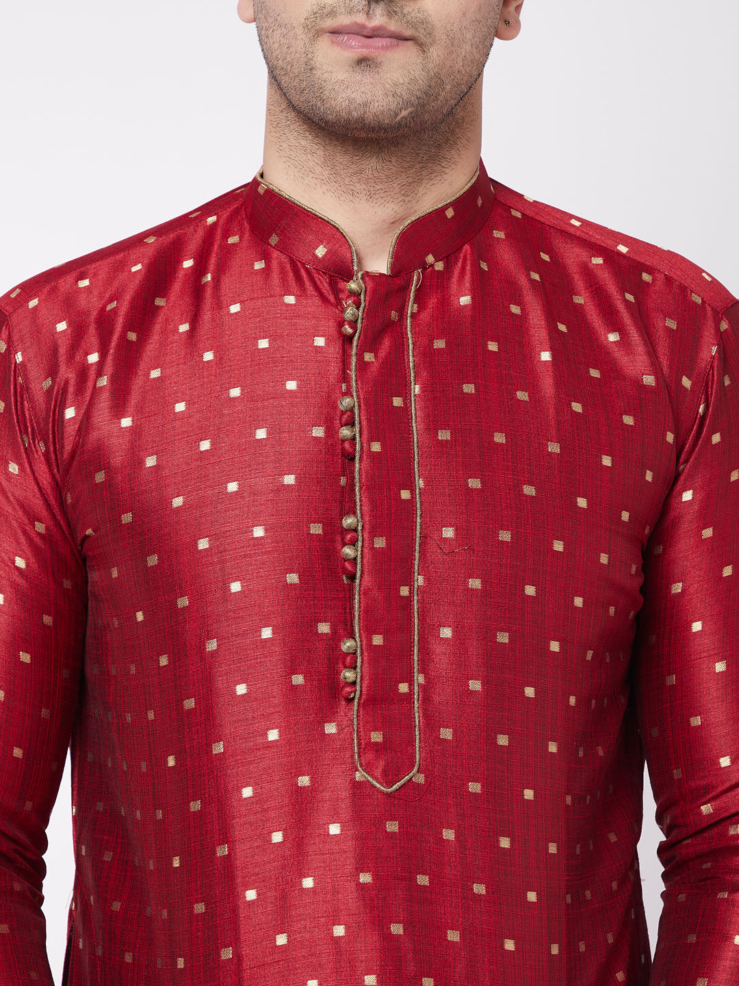 Men's Maroon Zari Weaved Kurta Dhoti Set