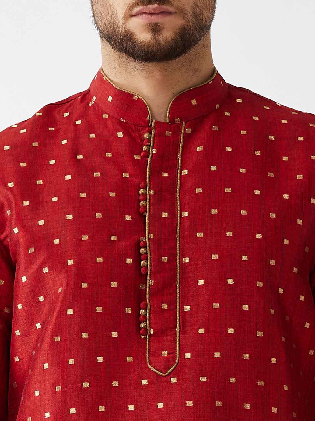 Men's Maroon Zari Weaved Kurta Dhoti Set