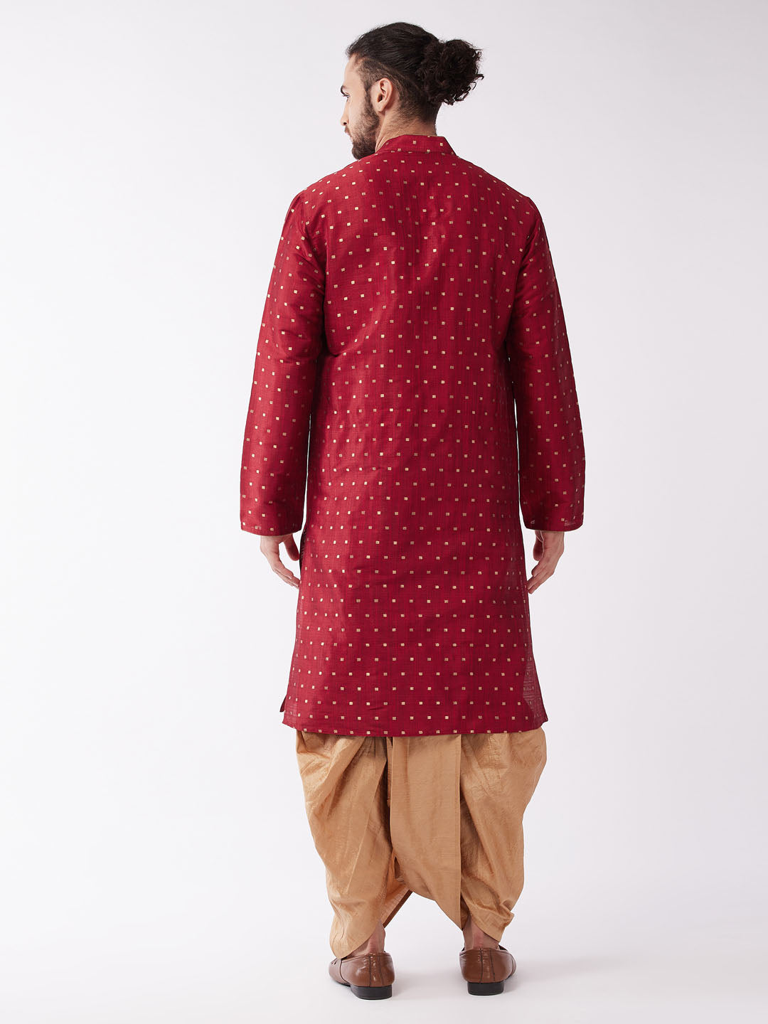 Men's Maroon Zari Weaved Kurta Dhoti Set