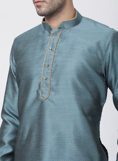 Men's Light Blue Cotton Silk Blend Kurta and Pyjama Set