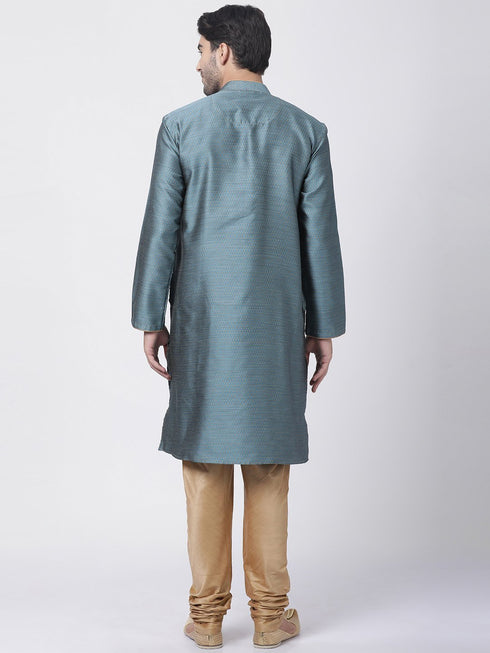 Men's Light Blue Cotton Silk Blend Kurta and Pyjama Set