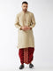 Men's Beige And Maroon Silk Blend Kurta And Dhoti Set