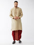 Men's Beige And Maroon Silk Blend Kurta And Dhoti Set