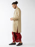 Men's Beige And Maroon Silk Blend Kurta And Dhoti Set