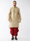 Men's Beige And Maroon Silk Blend Kurta And Dhoti Set