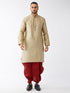 Men's Beige And Maroon Silk Blend Kurta And Dhoti Set