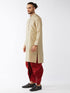Men's Beige And Maroon Silk Blend Kurta And Dhoti Set