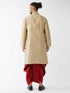 Men's Beige And Maroon Silk Blend Kurta And Dhoti Set
