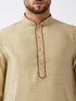 Men's Beige And Maroon Silk Blend Kurta And Dhoti Set