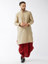 Men's Beige And Maroon Silk Blend Kurta And Dhoti Set