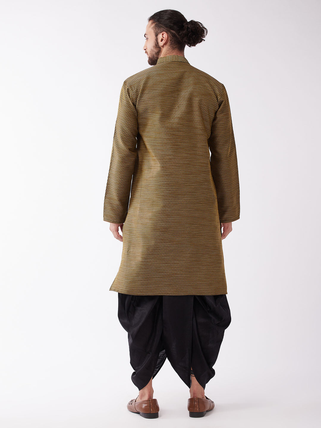 Men's Black And Gold Silk Blend Kurta And Dhoti Set