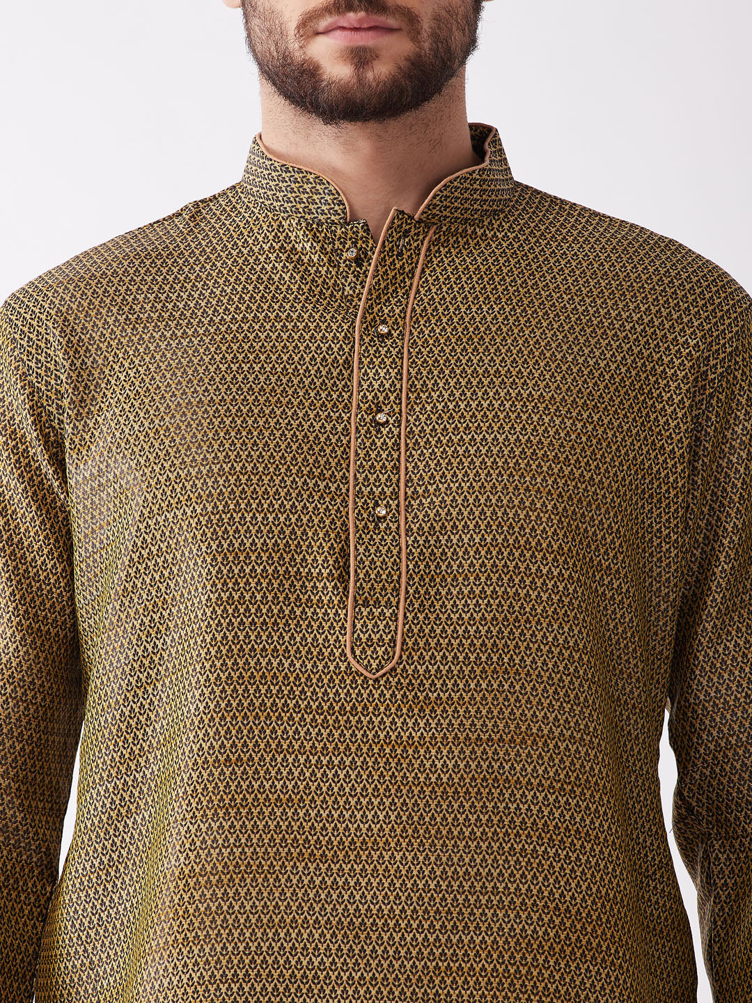 Men's Black And Gold Silk Blend Kurta And Dhoti Set