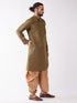 Men's Black And Rose Gold Silk Blend Kurta And Dhoti Set
