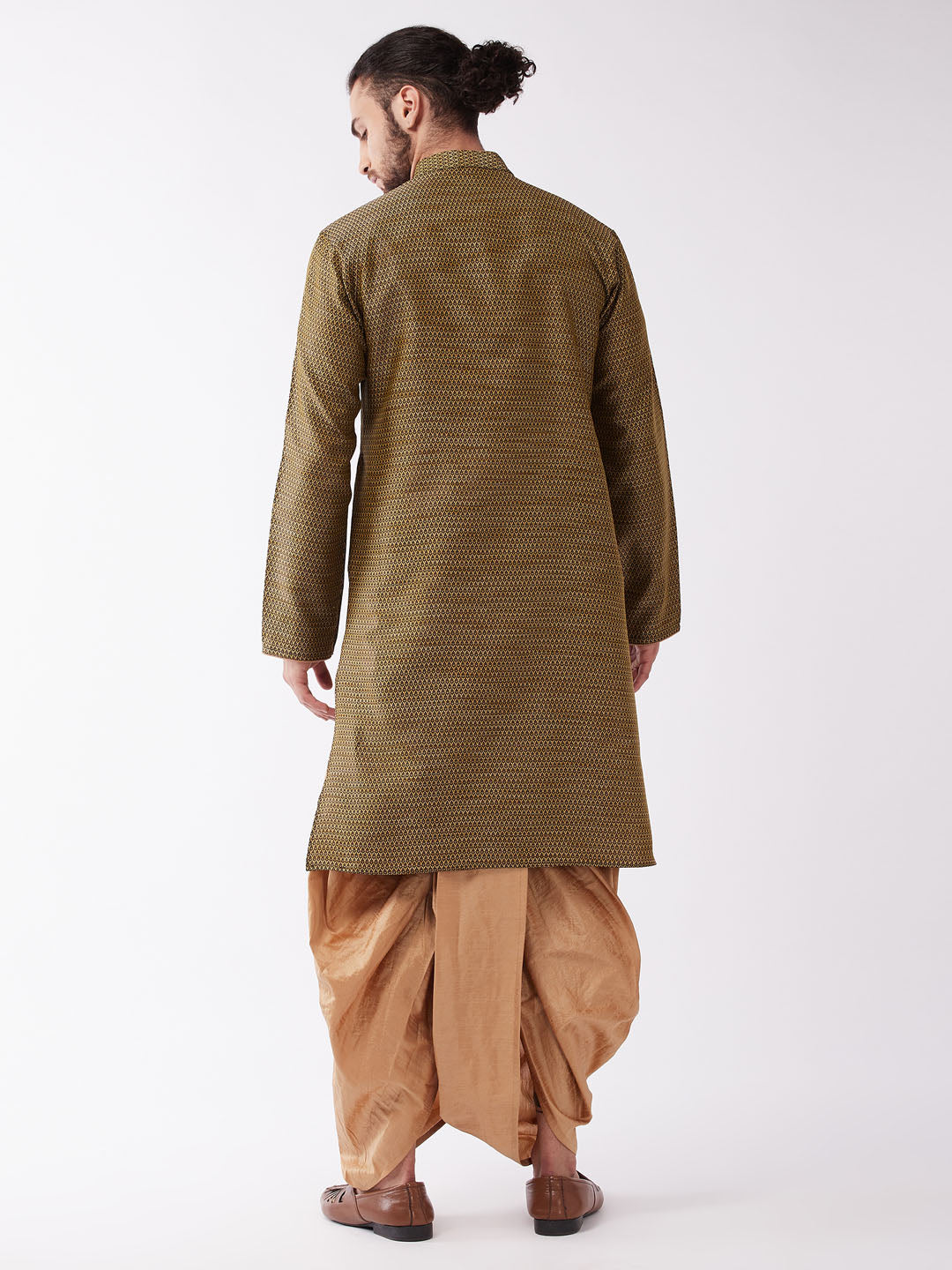 Men's Black And Rose Gold Silk Blend Kurta And Dhoti Set