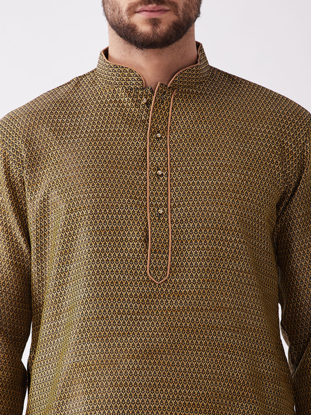 Men's Black And Rose Gold Silk Blend Kurta And Dhoti Set