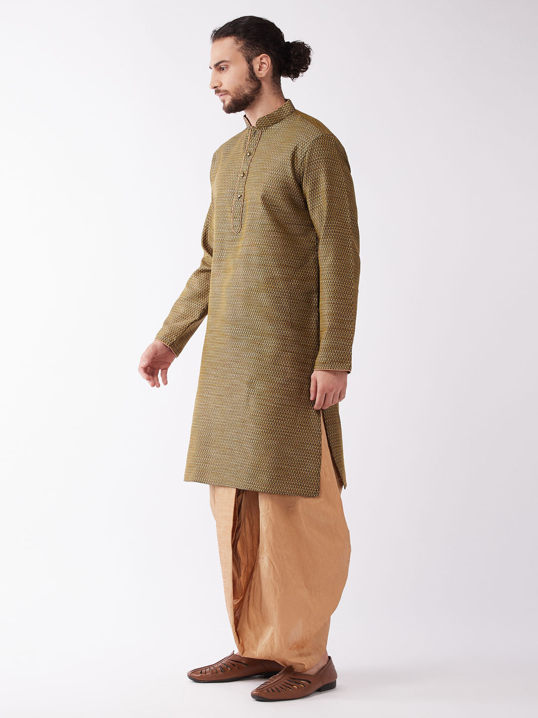 Men's Black And Rose Gold Silk Blend Kurta And Dhoti Set