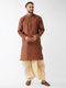 Men's Maroon And Gold Silk Blend Kurta And Dhoti Set
