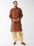 Men's Maroon And Gold Silk Blend Kurta And Dhoti Set