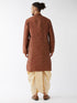 Men's Maroon And Gold Silk Blend Kurta And Dhoti Set