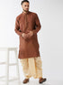 Men's Maroon And Gold Silk Blend Kurta And Dhoti Set