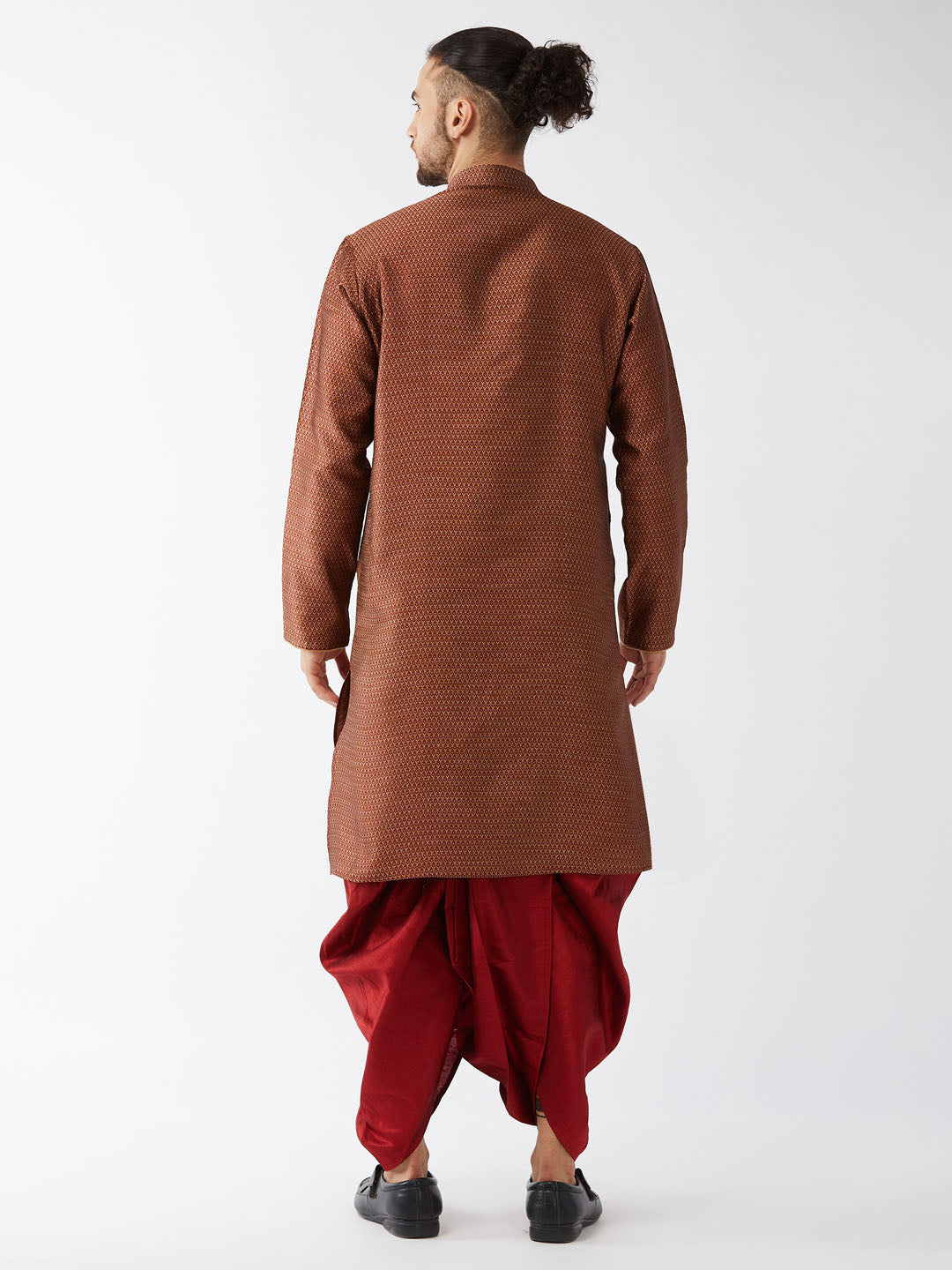 Men's Maroon Silk Blend Kurta And Dhoti Set