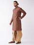 Men's Maroon And Rose Gold Silk Blend Kurta And Dhoti Set