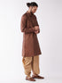 Men's Maroon And Rose Gold Silk Blend Kurta And Dhoti Set