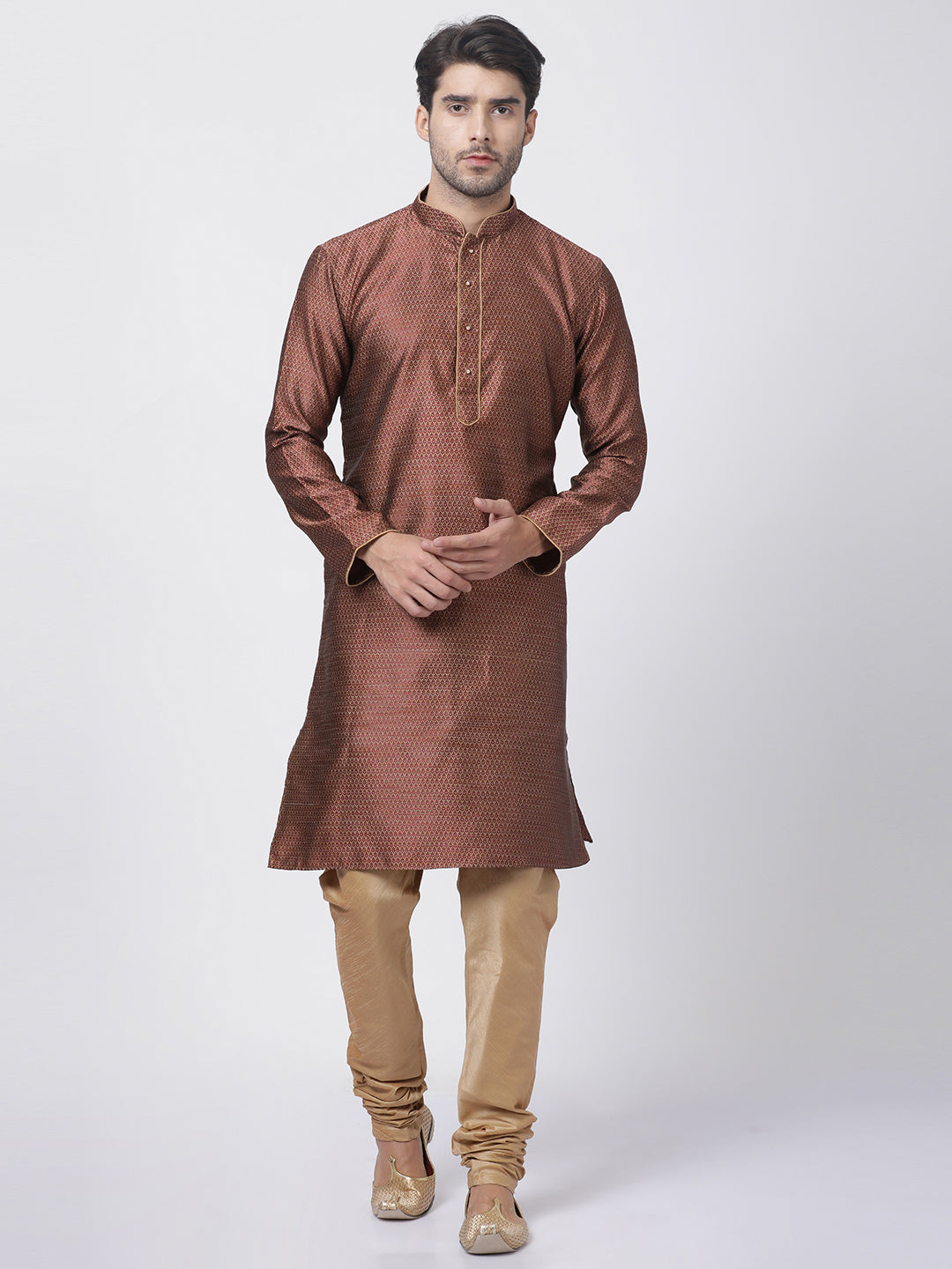 VASTRAMAY Men's Maroon Cotton Silk Blend Kurta and Pyjama Set