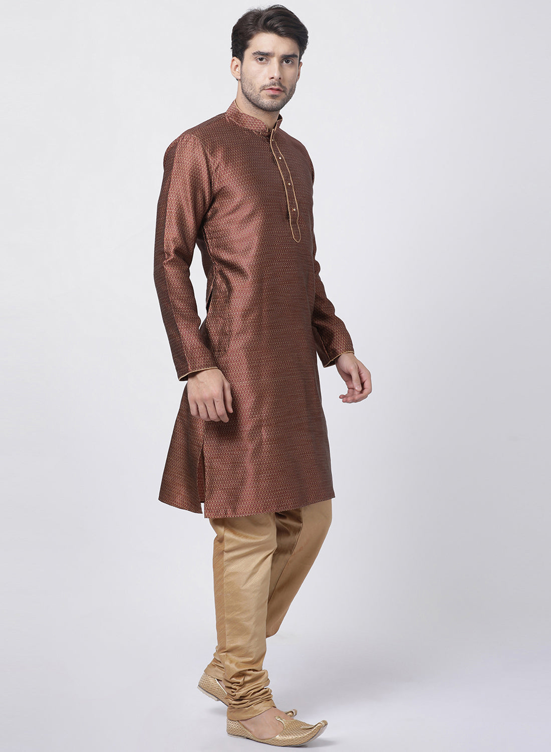 Men's Maroon Cotton Silk Blend Kurta and Pyjama Set