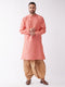 Men's Pink And Rose Gold Silk Blend Kurta And Dhoti Set