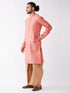 Men's Pink And Rose Gold Silk Blend Kurta And Dhoti Set