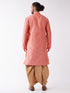 Men's Pink And Rose Gold Silk Blend Kurta And Dhoti Set