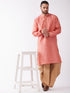 Men's Pink And Rose Gold Silk Blend Kurta And Dhoti Set