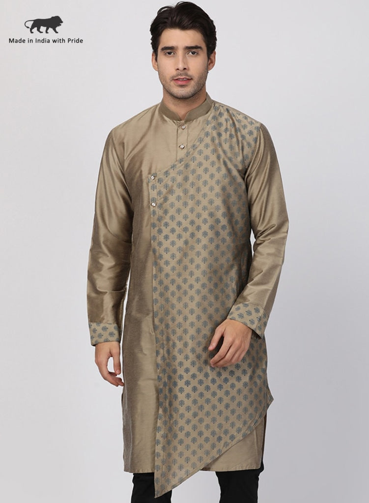 Men's Beige Cotton Silk Blend Kurta