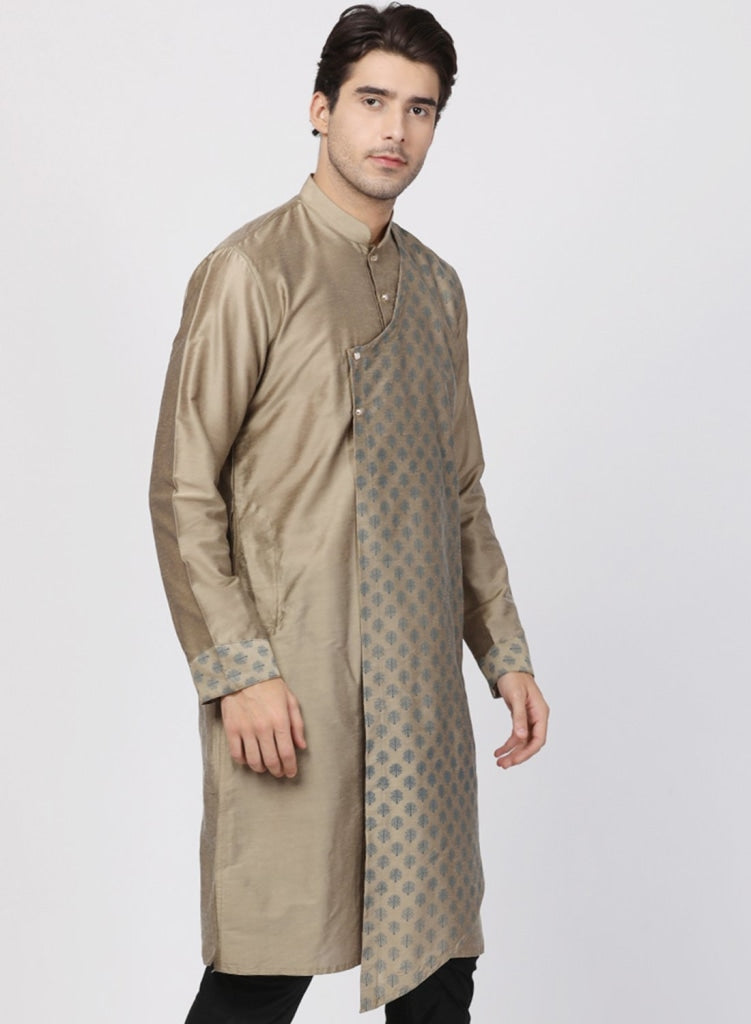 Men's Beige Cotton Silk Blend Kurta